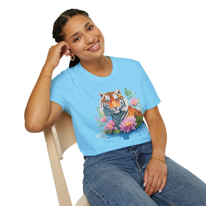 Tiger Print Unisex T Shirt Gildan Softstyle 64000 Animal Tee