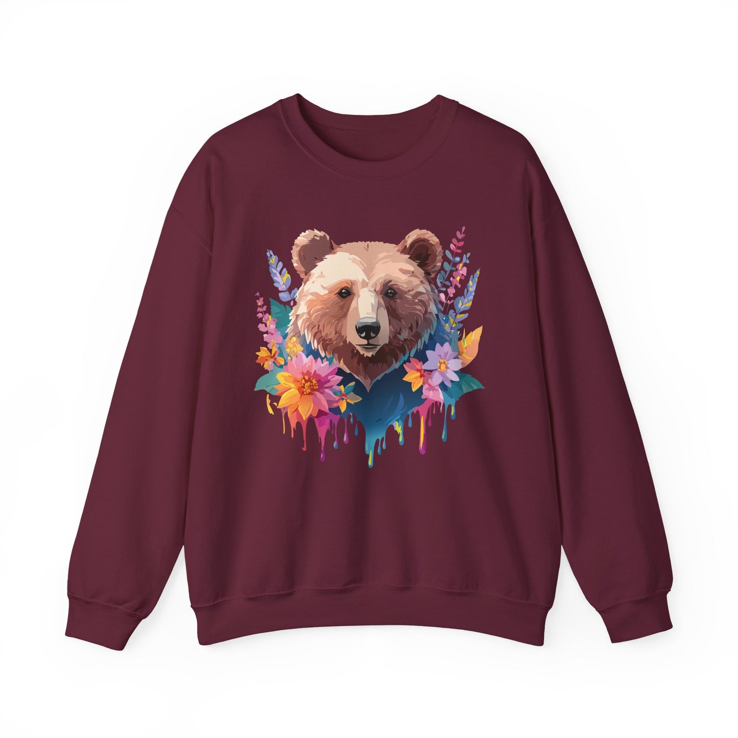 Unisex Floral Bear Sweatshirt, Animals Sweatshirt, Floral Sweatshirt, Art Design Sweatshirt
