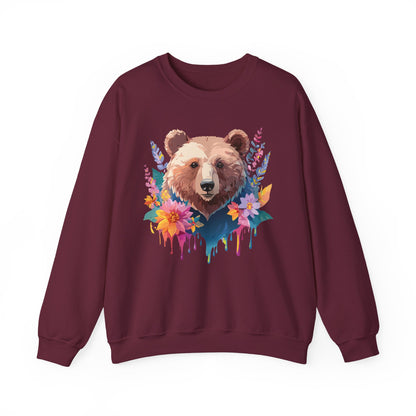 Unisex Floral Bear Sweatshirt, Animals Sweatshirt, Floral Sweatshirt, Art Design Sweatshirt