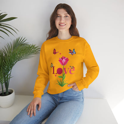 Unisex Floral Love Sweatshirt Floral Butterfly Design Cotton Poly Valentines Day