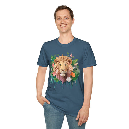 Lion Shirt Unisex Floral Lion Tee Animal Print Short Sleeve Tee