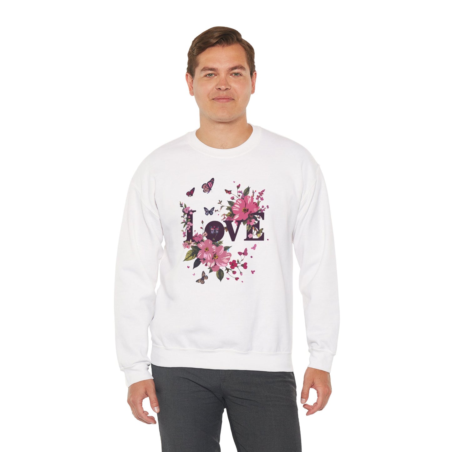 Unisex Floral Love Sweatshirt Fifty Fifty Cotton Poly Valentines Day Gift