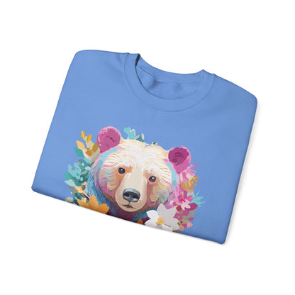 Unisex Floral Bear Sweatshirt With Art Design Gildan 18000 Crewneck