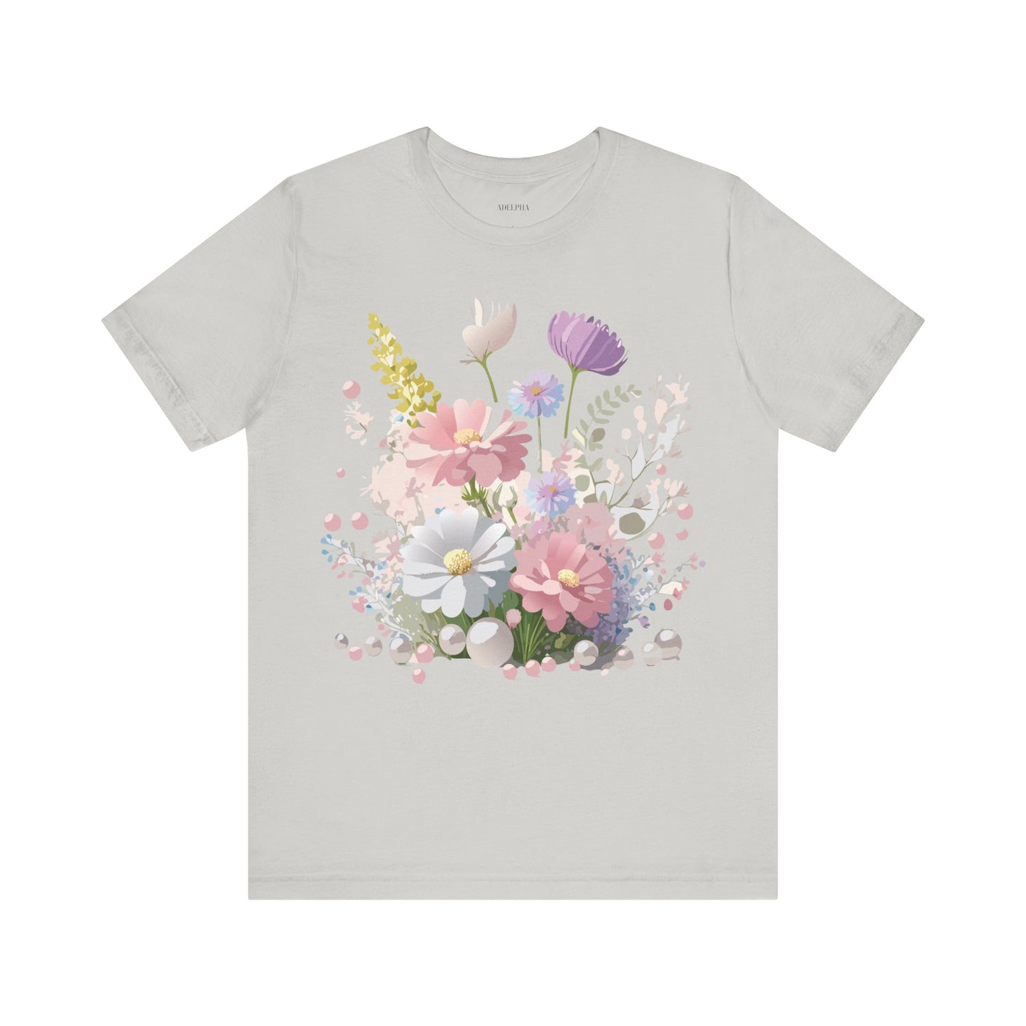 Natural Cotton Tee Shirt with Flowers