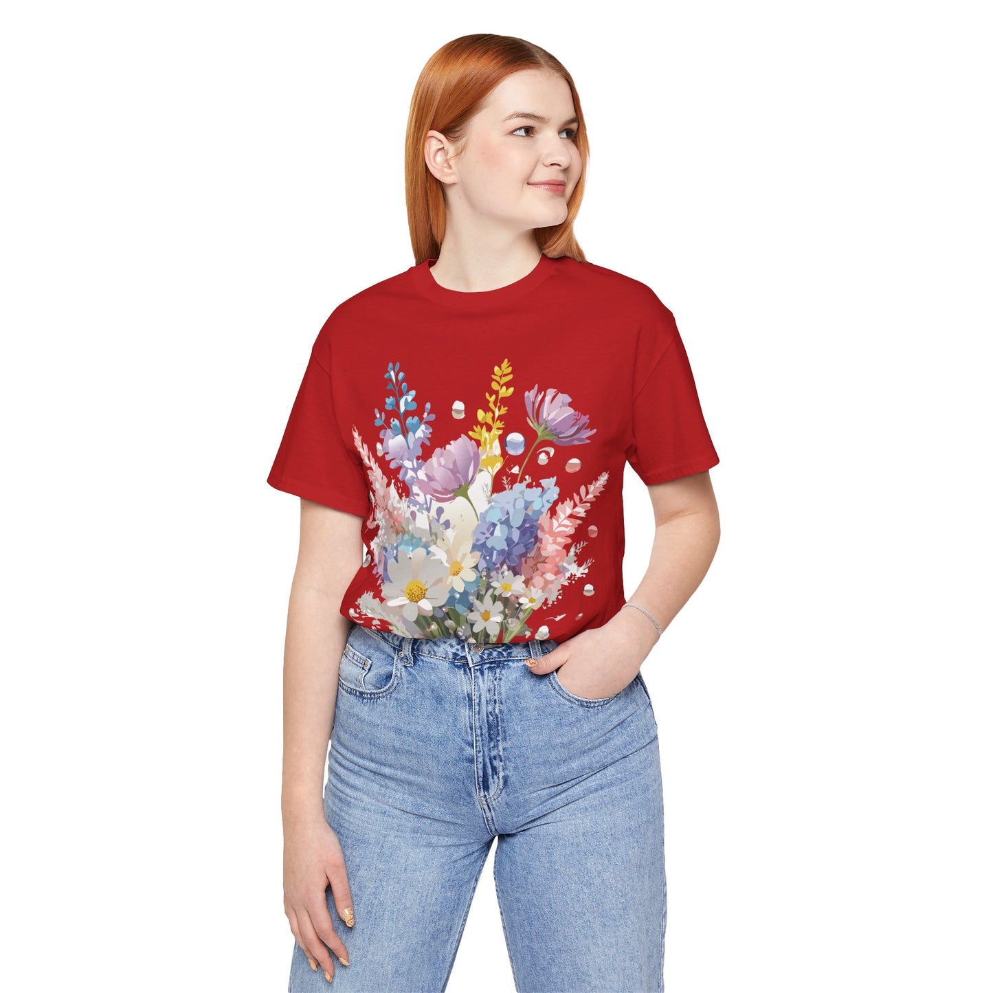 Natural Cotton Tee Shirt with Flowers