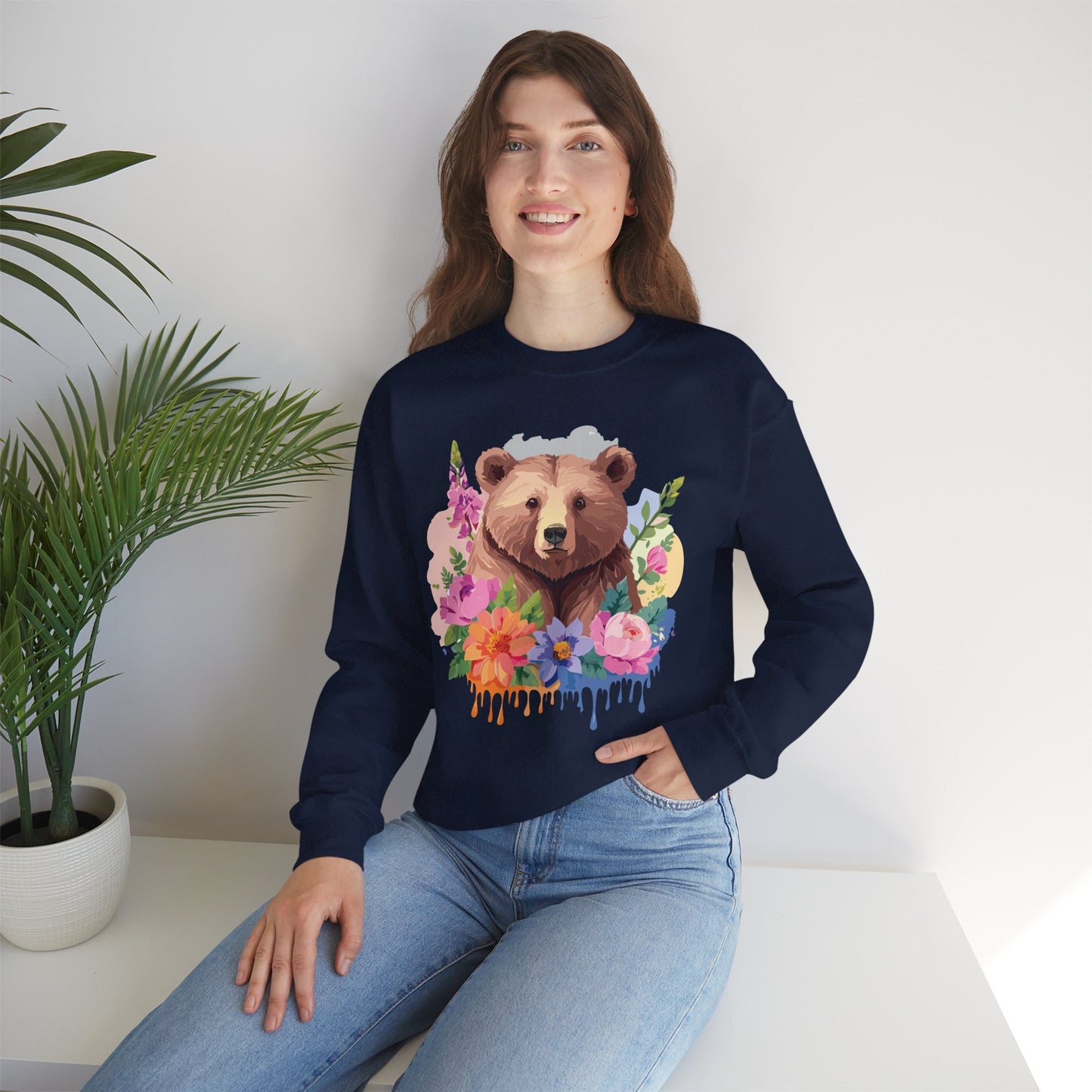 Unisex Floral Bear Sweatshirt, Animals Sweatshirt, Floral Sweatshirt, Art Design Sweatshirt