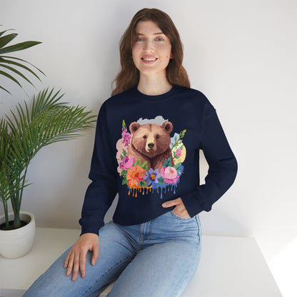 Unisex Floral Bear Sweatshirt With Art Design Animals Print Graphic