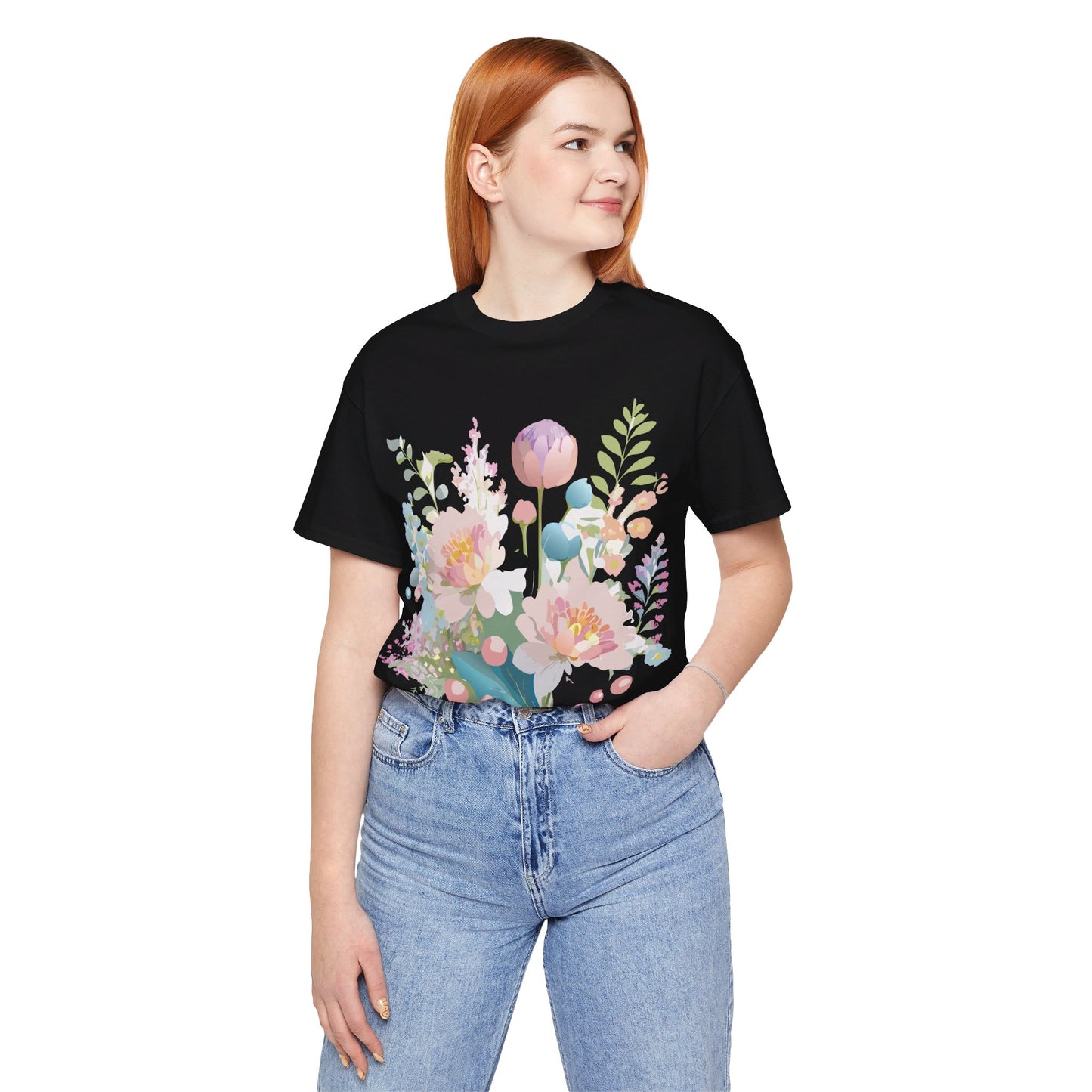 Natural Cotton Tee Shirt with Flowers