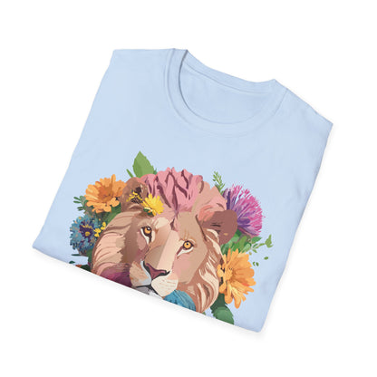 Floral Lion Shirt Unisex Tee Animal Print Gildan Softstyle 64000