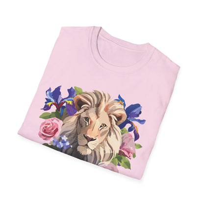 Unisex Lion Shirt Floral Lion Tee Softstyle Gildan 64000 100 Percent Cotton