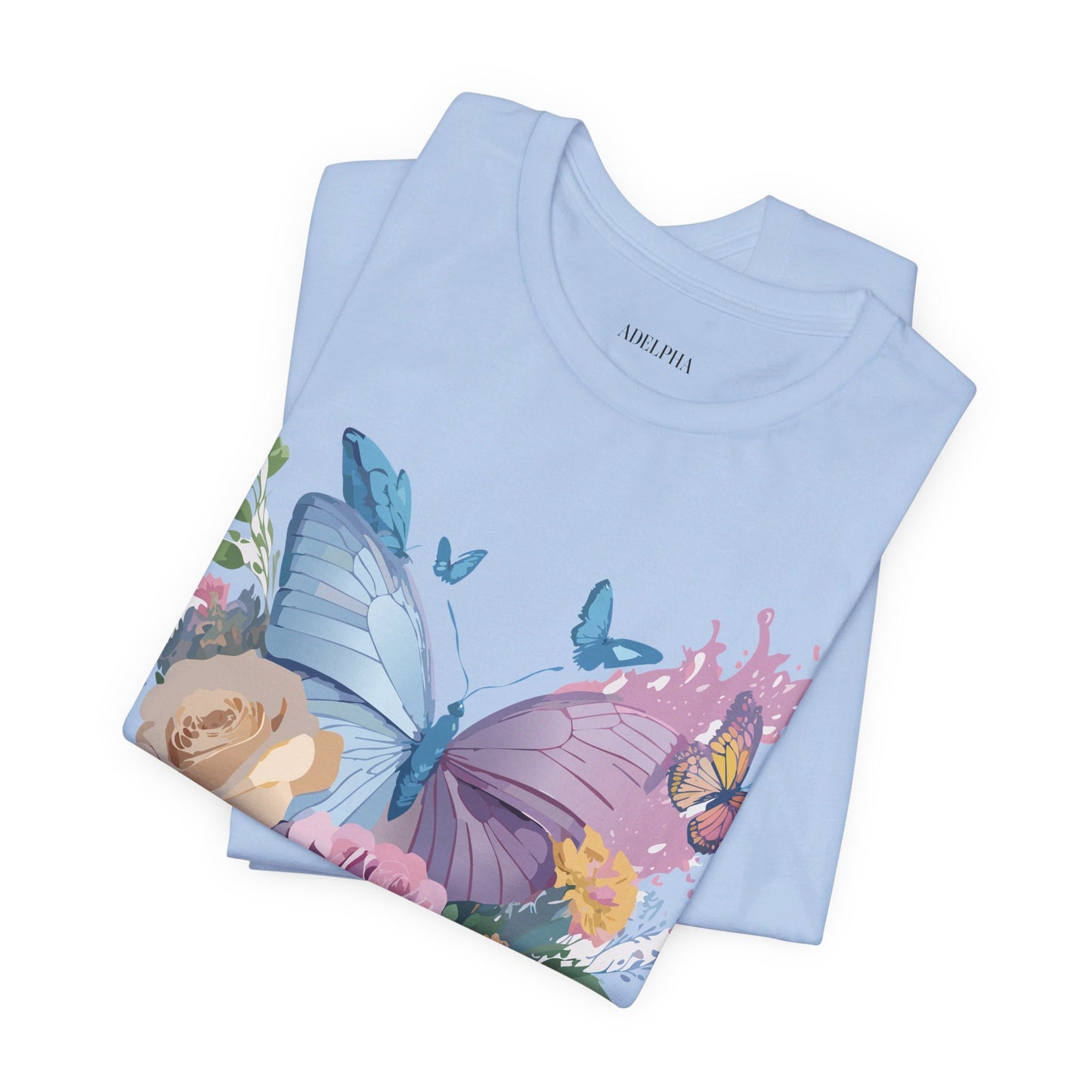 Natural Cotton Tee Shirt with Butterfly