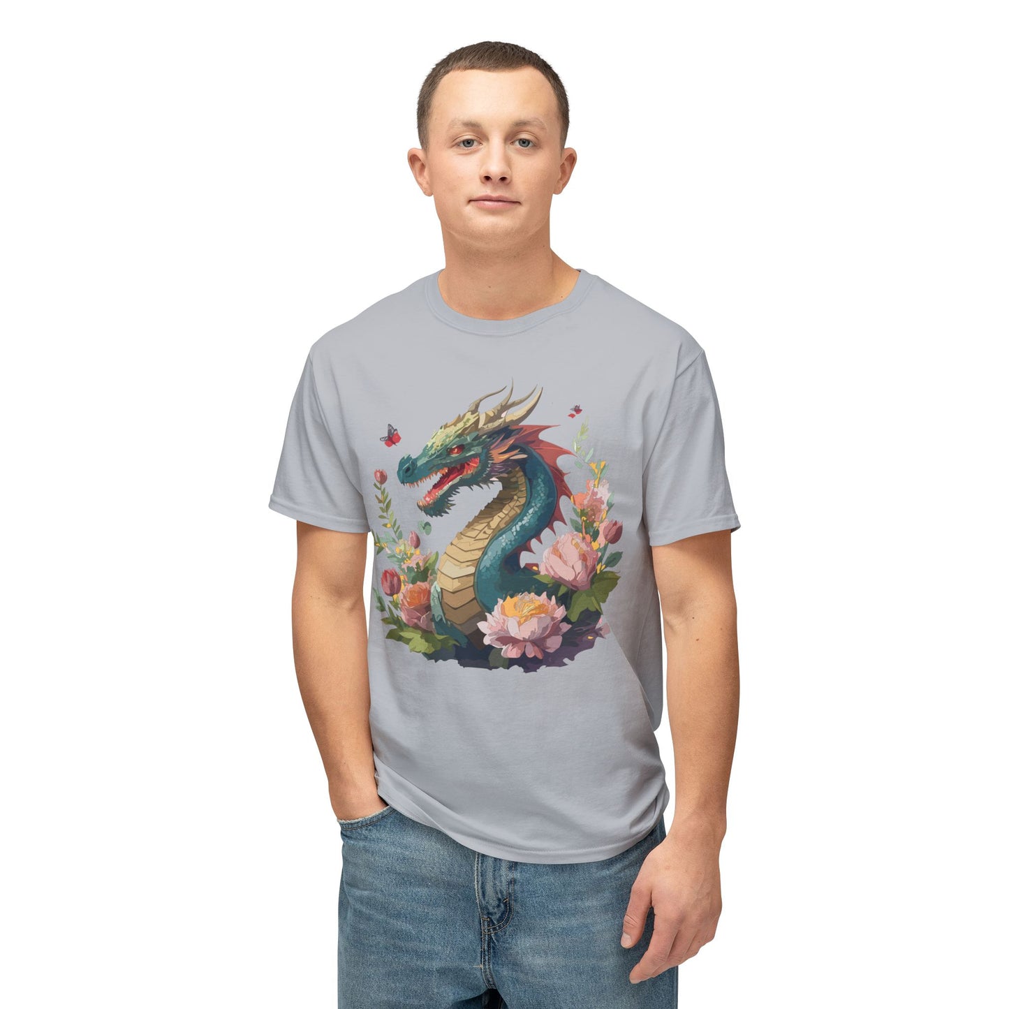 Dragon T-Shirt, Vintage Dragon Tee, Floral Tees, Dragon Art Design Shirt, Tee Shirt with Dragon 8