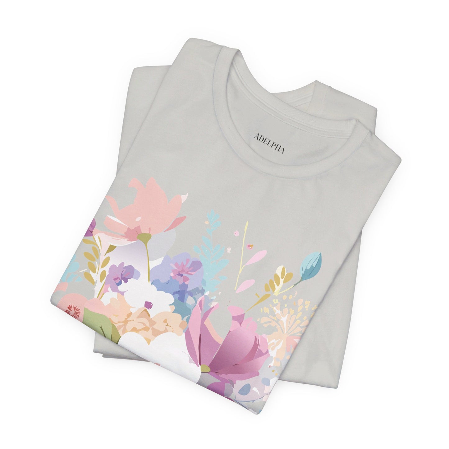 Natural Cotton Tee Shirt with Flowers