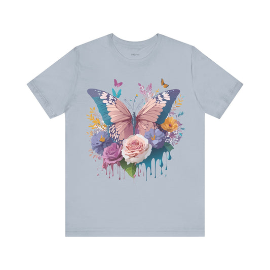 Natural Cotton Tee Shirt with Butterfly