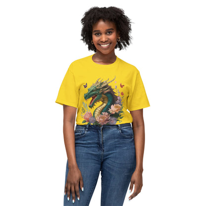 Dragon Art Design Unisex Cotton Tee With Floral Print Artwork And Dragon Graphic