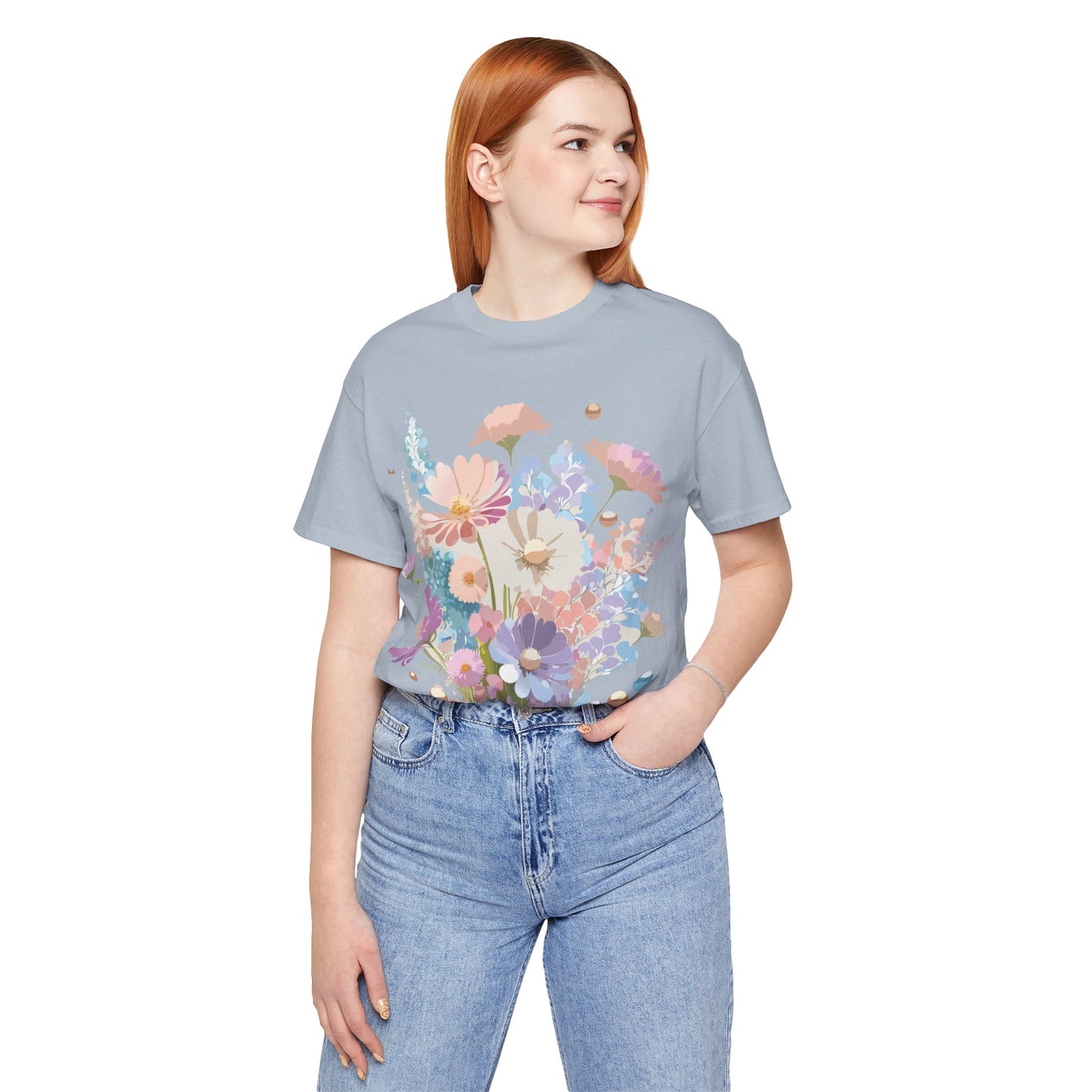 Natural Cotton Tee Shirt with Flowers