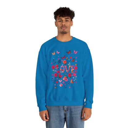 Unisex Floral Love Butterfly Sweatshirt Fifty Fifty Cotton Poly Valentine Day