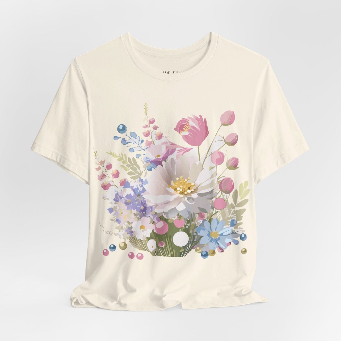 Natural Cotton Tee Shirt with Flowers