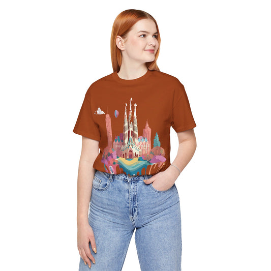 Natural Cotton Tee Shirt - Beautiful Places Collection - Barcelona Printify
