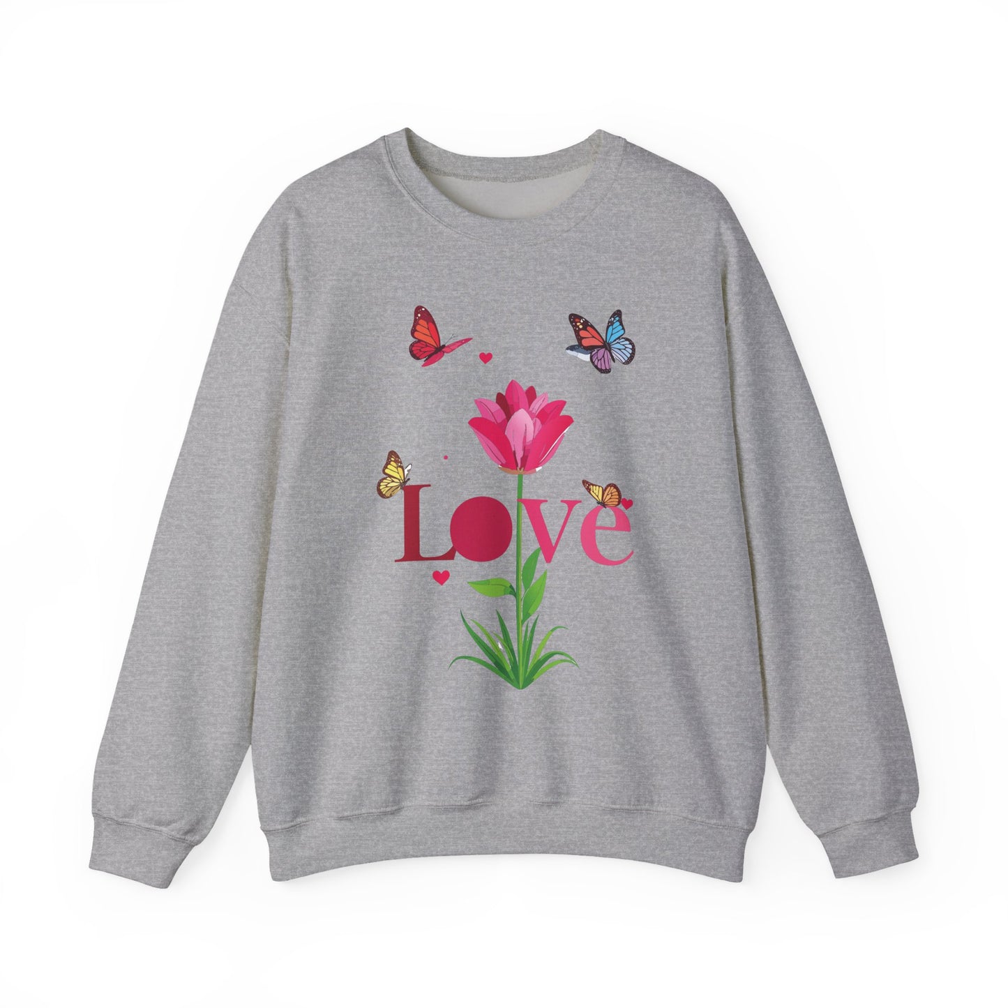 Unisex Floral Love Sweatshirt Floral Butterfly Design Cotton Poly Valentines Day