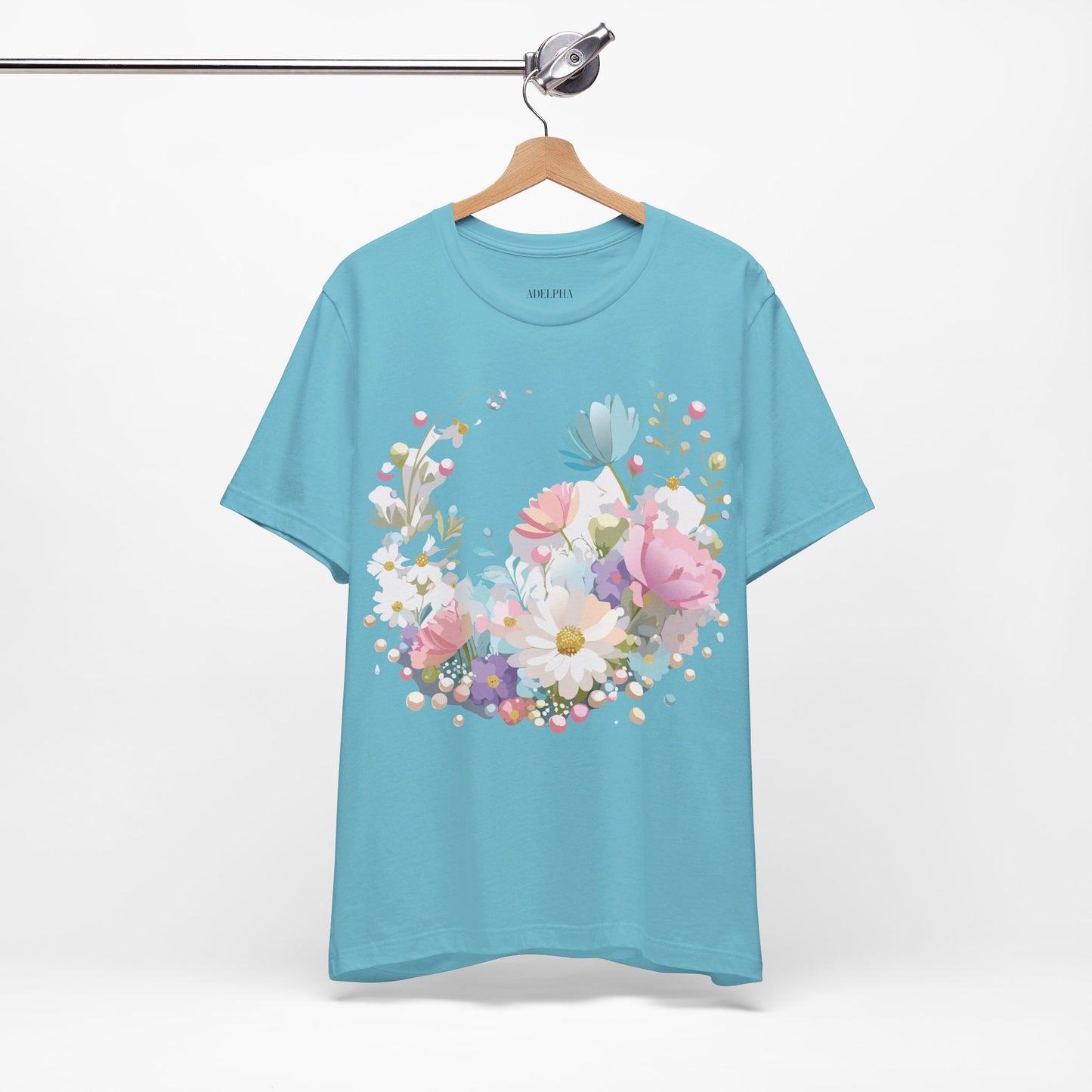 Natural Cotton Tee Shirt with Flowers