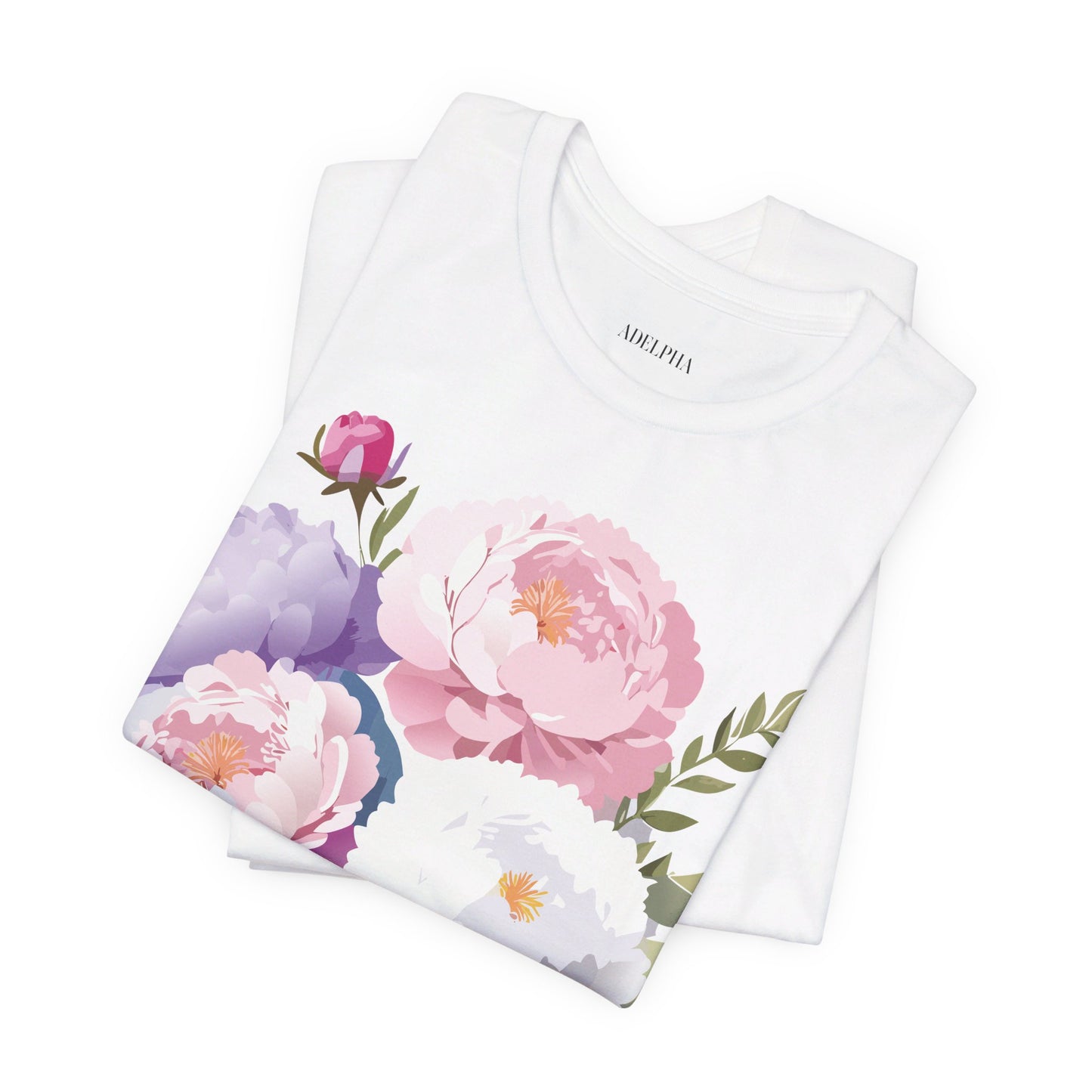 Natural Cotton Tee Shirt with Flowers