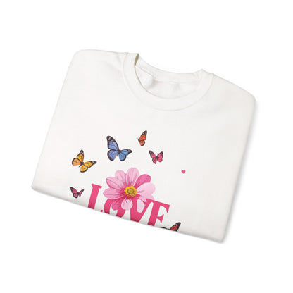 Unisex Floral Love Sweatshirt Valentines Day Cotton Poly Blend Butterfly