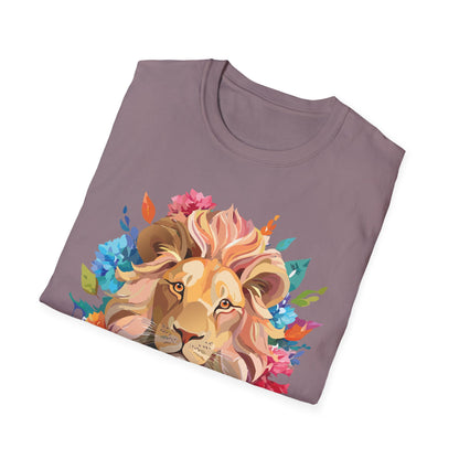 Lion Shirt Unisex Floral Lion Tee Gildan Softstyle 64000 Lightweight Cotton Tee
