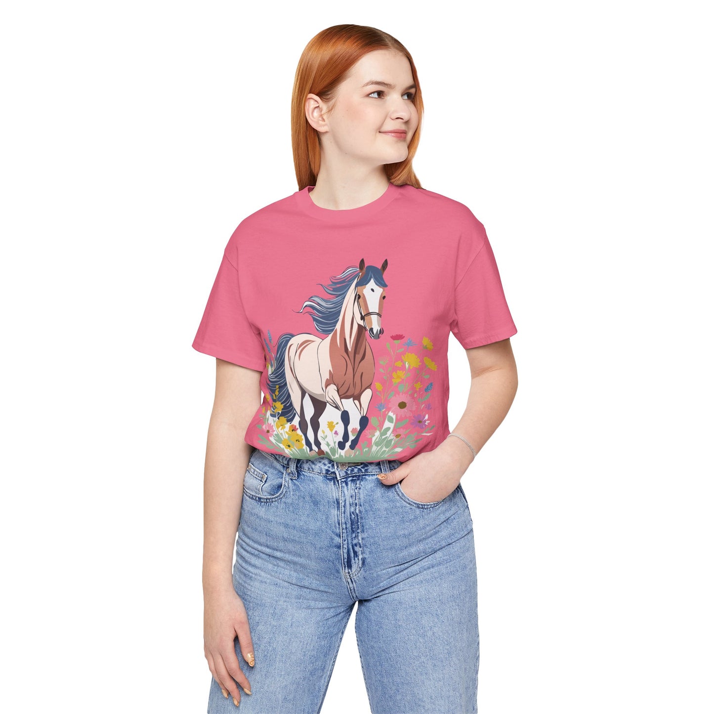 Natural Cotton Tee Shirt with Horse