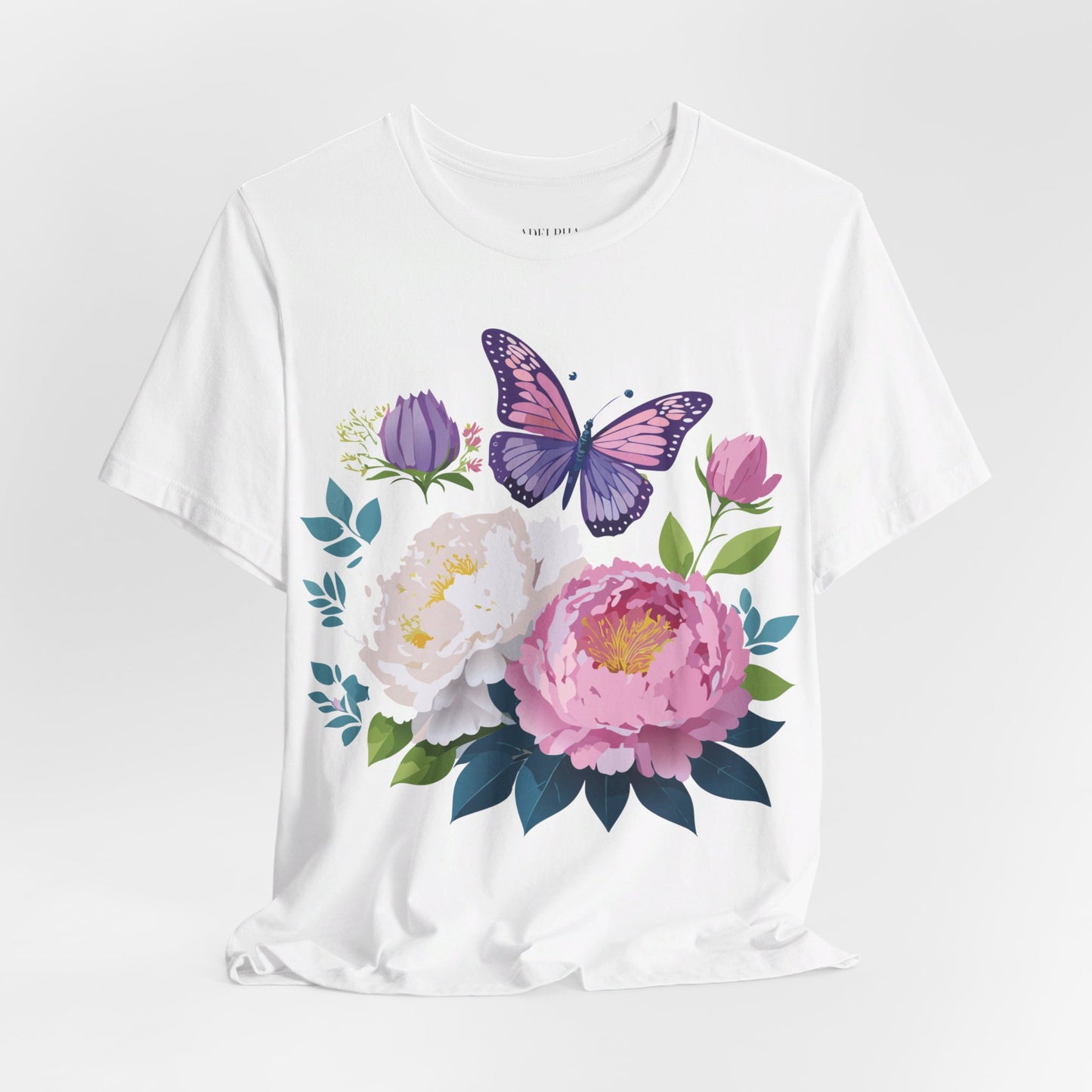 Natural Cotton Tee Shirt with Flowers