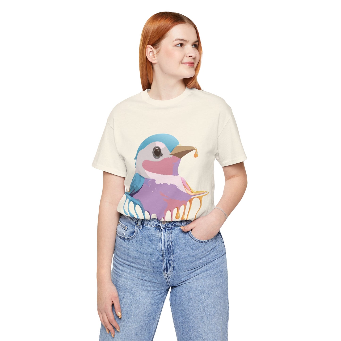 Natural Cotton Tee Shirt with Bird