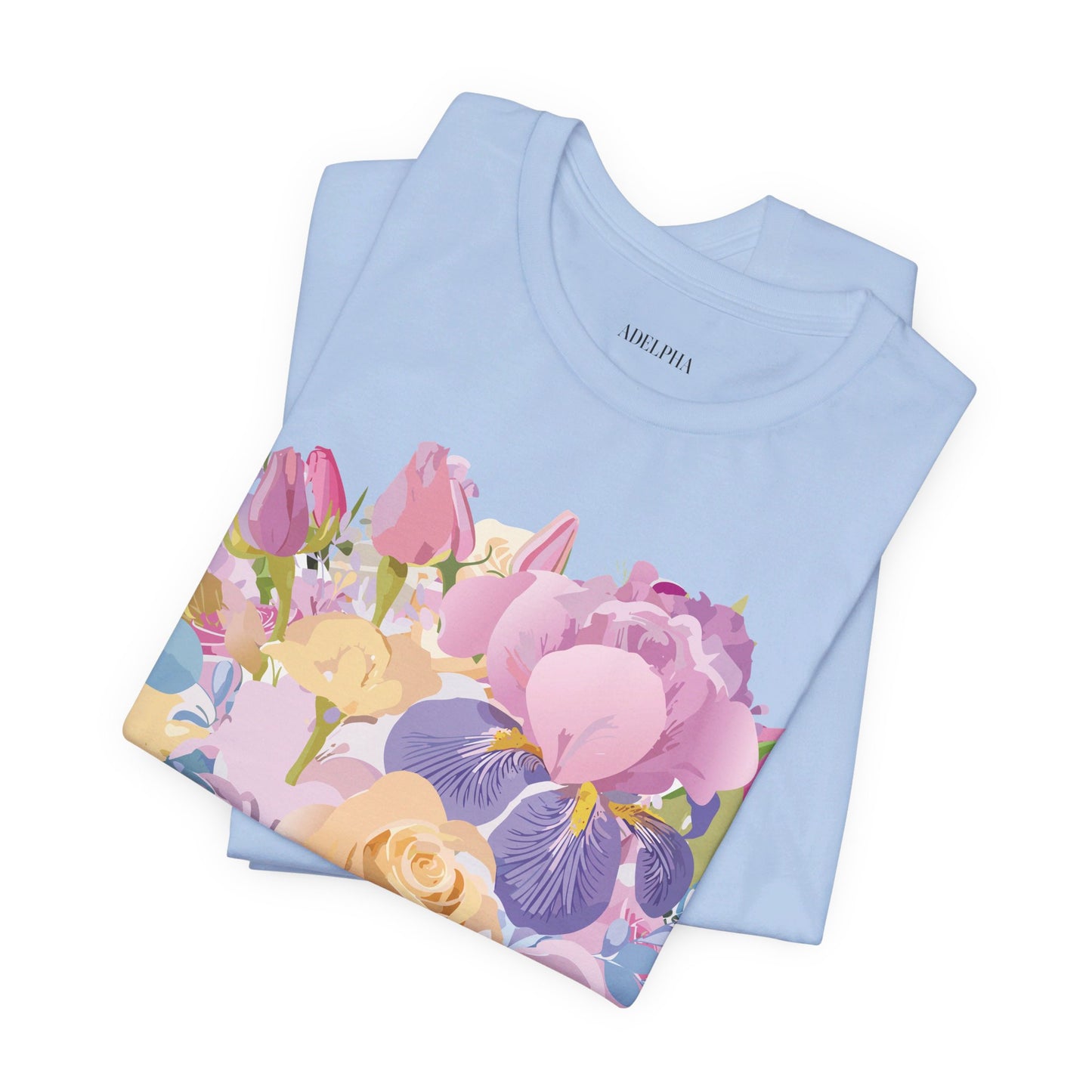 Natural Cotton Tee Shirt with Flowers