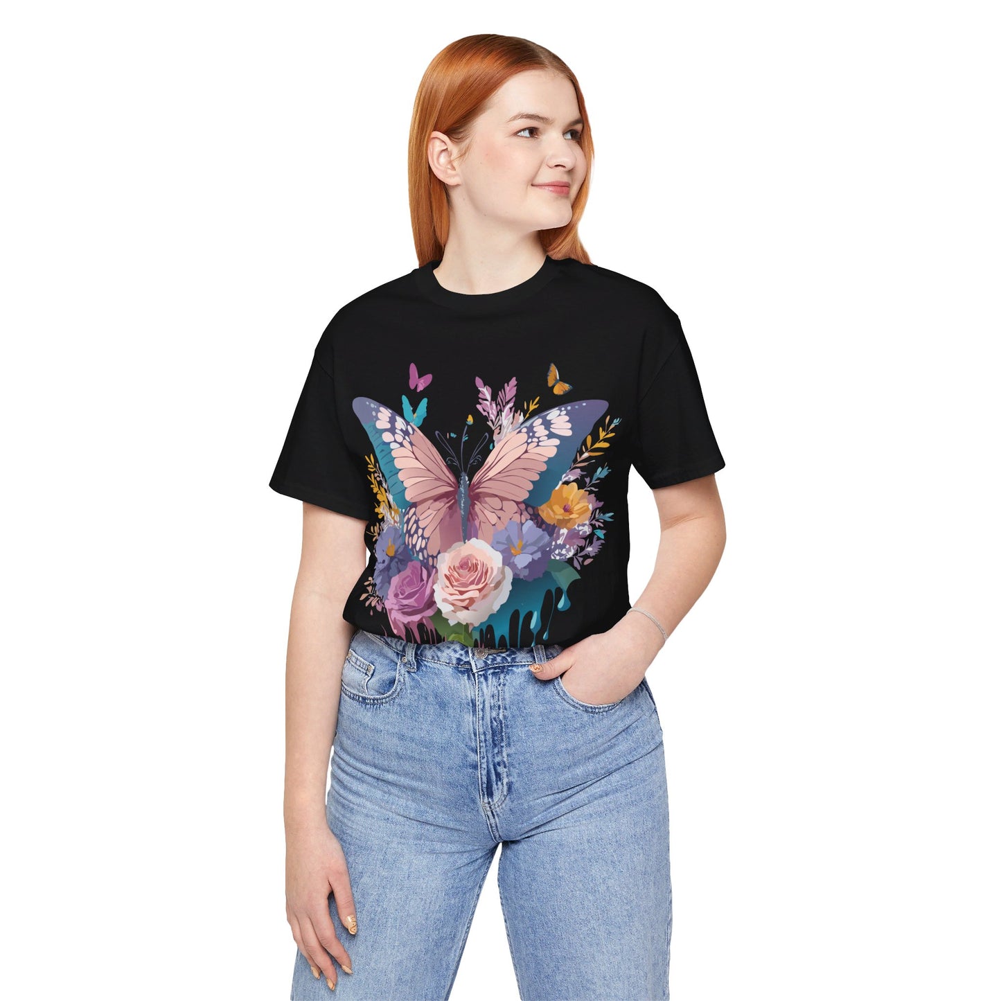 Natural Cotton Tee Shirt with Butterfly