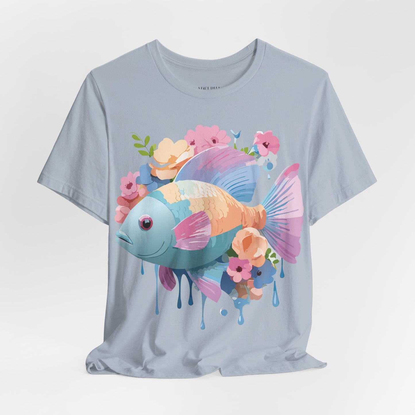 Natural Cotton Tee Shirt with Fish