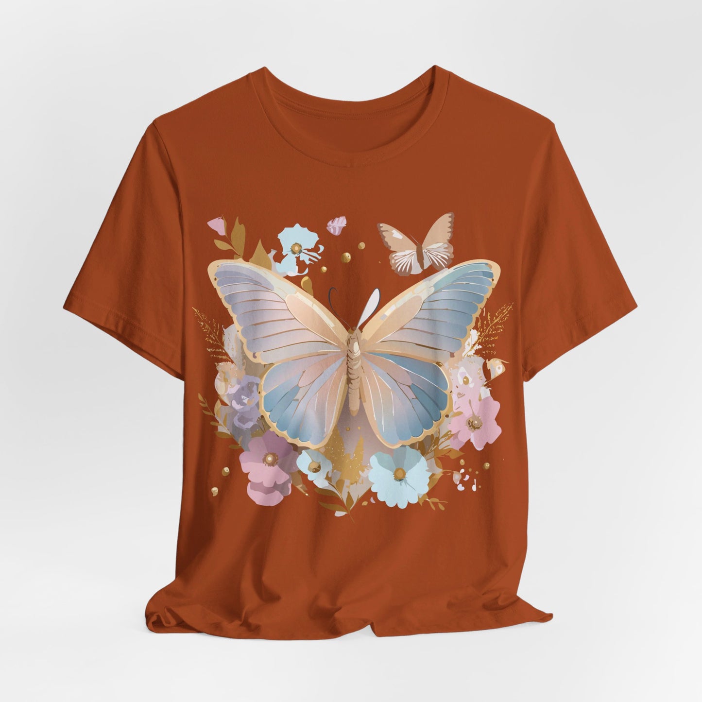 Natural Cotton Tee Shirt with Butterfly