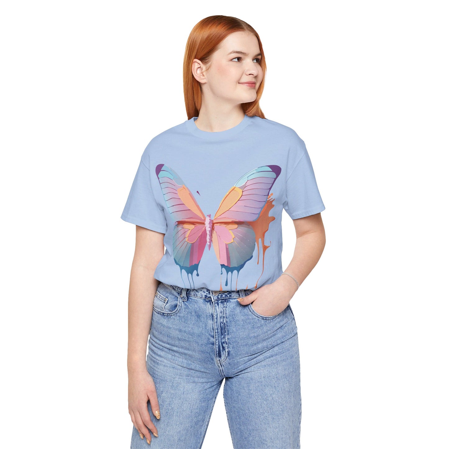 Natural Cotton Tee Shirt with Butterfly