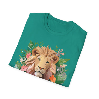 Lion Shirt Unisex Floral Lion Tee Animal Print Short Sleeve Tee