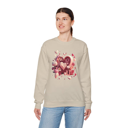 Unisex Floral Big Heart Sweatshirt Love Floral Valentine Day Cotton Poly Blend