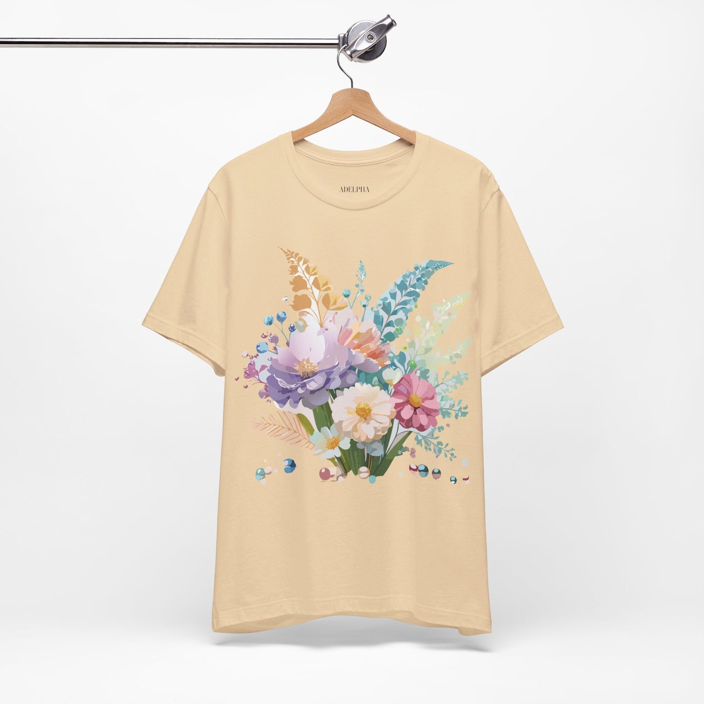 Natural Cotton Tee Shirt with Flowers