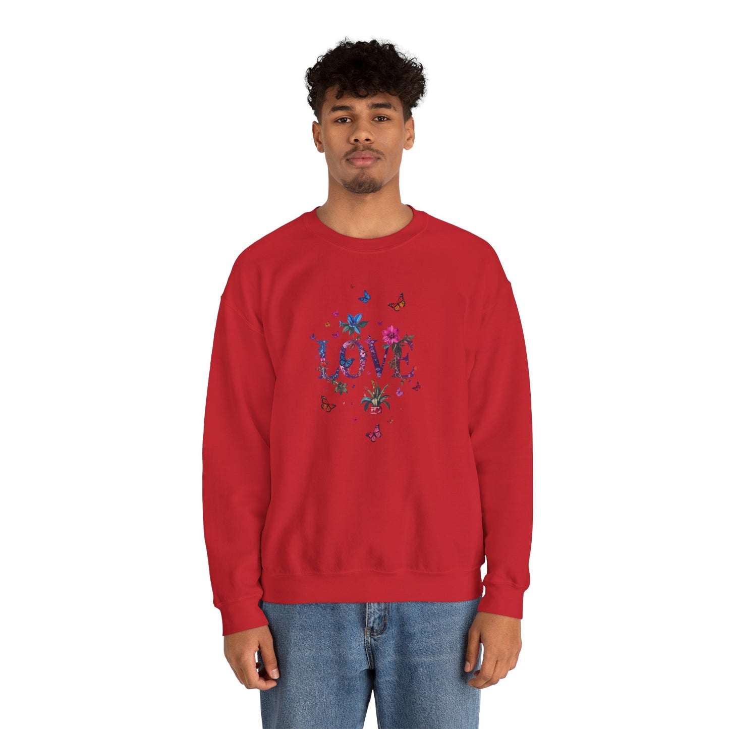 Unisex Floral Love Sweatshirt, Love Floral Sweatshirt, Floral Butterfly Sweatshirt, 50/50 Cotton-Poly Valentine's Day Sweatshirt 03