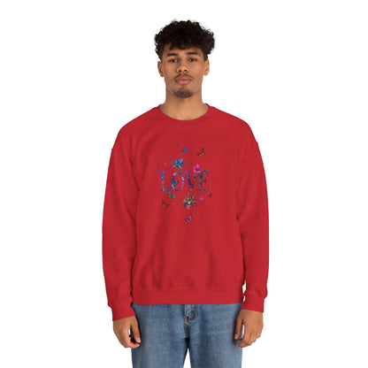 Unisex Floral Love Sweatshirt, Love Floral Sweatshirt, Floral Butterfly Sweatshirt, 50/50 Cotton-Poly Valentine's Day Sweatshirt 03