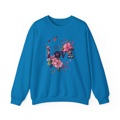 Unisex Floral Love Sweatshirt Fifty Fifty Cotton Poly Valentines Day Gift
