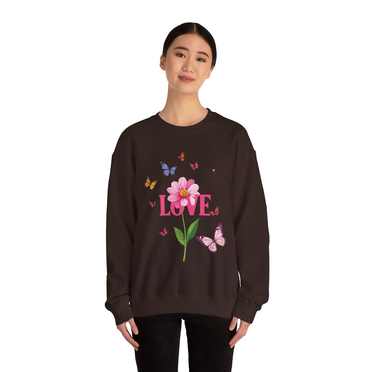 Unisex Floral Love Sweatshirt Valentines Day Cotton Poly Blend Butterfly