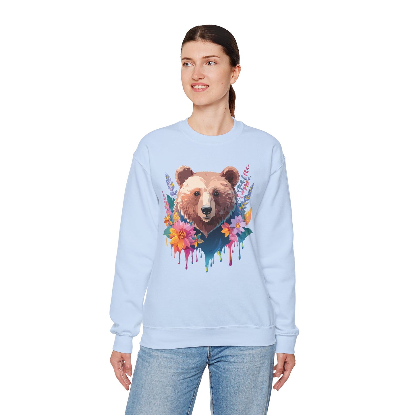 Unisex Floral Bear Sweatshirt, Animals Sweatshirt, Floral Sweatshirt, Art Design Sweatshirt