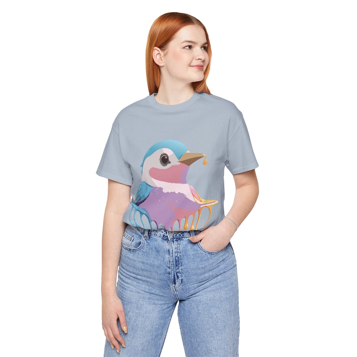 Natural Cotton Tee Shirt with Bird