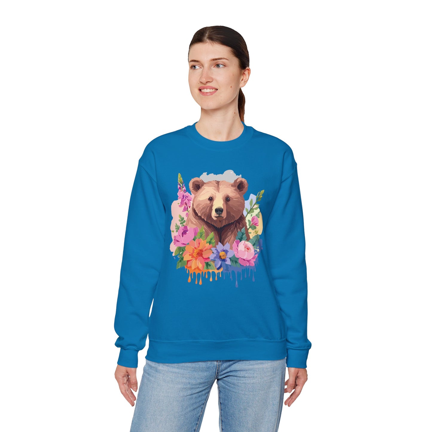 Unisex Floral Bear Sweatshirt, Animals Sweatshirt, Floral Sweatshirt, Art Design Sweatshirt