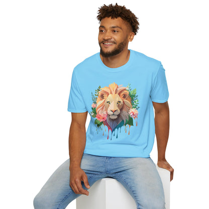 Gildan Unisex Lion Shirt Floral Lion Tee Animal Print Softstyle Tee