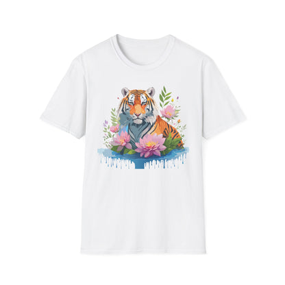 Tiger Print Unisex T Shirt Gildan Softstyle 64000 Animal Tee