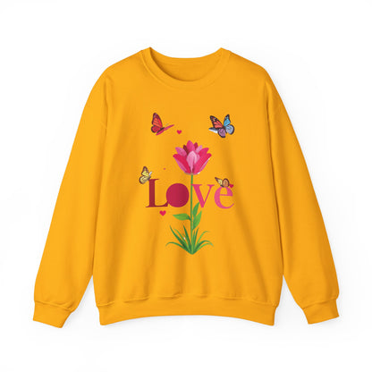 Unisex Floral Love Sweatshirt Floral Butterfly Design Cotton Poly Valentines Day