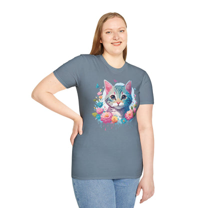 Cat Shirt Unisex Tee Kitten Cat Tee Softstyle 100 Percent Cotton Gildan 64000